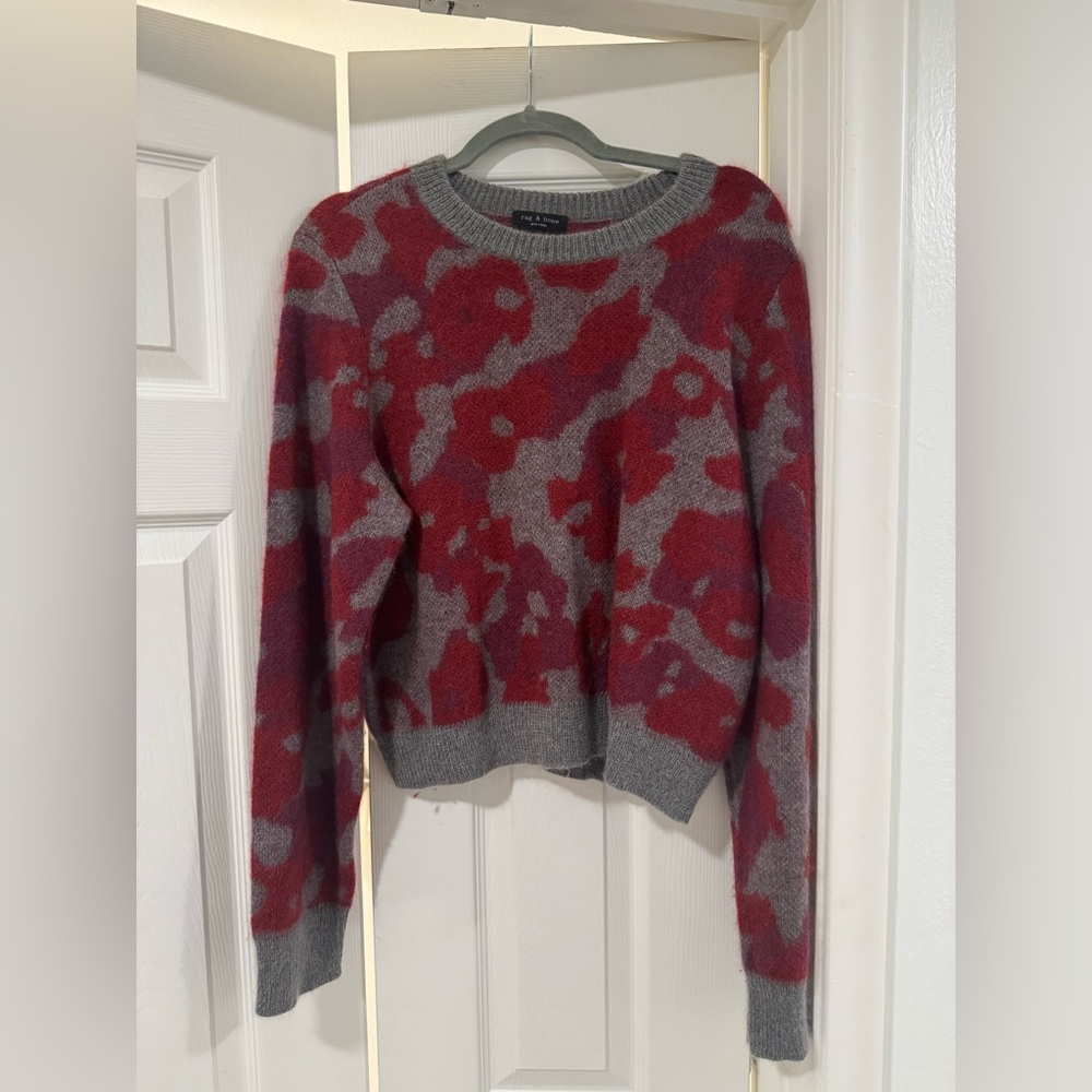 rag & bone Red and Gray Crew Neck Sweater